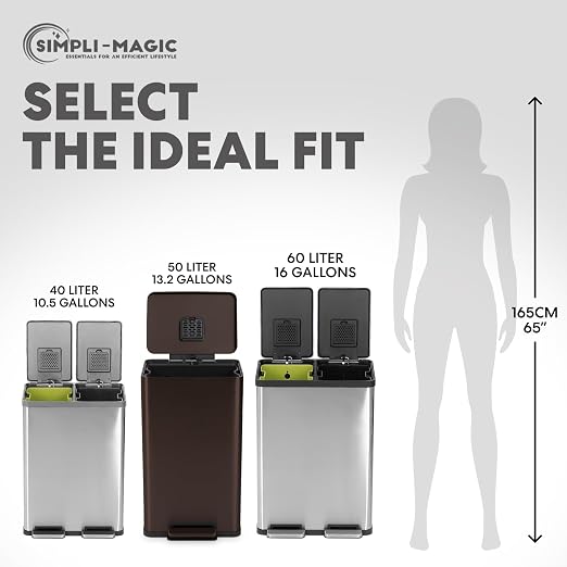 Simpli-Magic 50 Liter / 13.2 Gallon Soft-Close, Smudge Resistant Trash Can with Foot Pedal and Built in Filter- Brown - Image 3