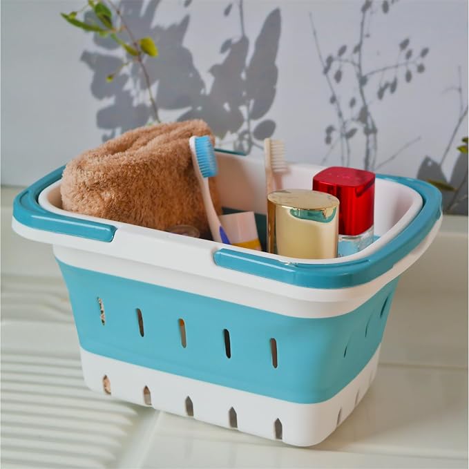 Portable Folding Plastic Bath Caddy with Handle, Perforated, Travel Bathroom Organizer for Bedroom, Bathroom, Shower, Dorm Room, Camping and RV Use (Orange, 1 pack) - Image 6