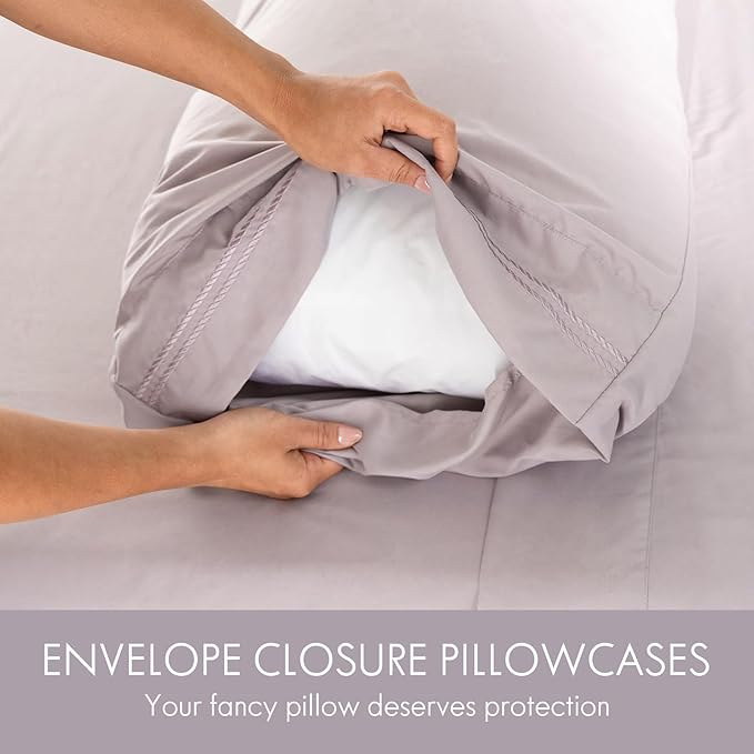 ClevaHome Full Size Sheet Set - 6 Piece Soft Breathable Luxury Bed Sheet Set - Shrinkage & Fade Resistant Embroidered Bedding Sheet with Deep Pocket, 2 Extra Pillowcases (Full, Purple Dove)