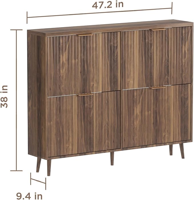 Shoe Cabinet Storage,Modern Freestanding Organizer with 4 Flip Drawers,Narrow Shoe Rack Cabinet for Entryway,Walnut - Image 2