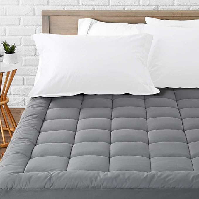 LEISURE TOWN Cotton Mattress Pad Queen Size Fitted Quilted Mattress Cover Pillow Top Mattress Topper Cooling Soft Breathable Mattress Protector with 8-21 Deep Pocket,Machine Washable (60x80 Grey)