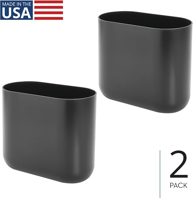 iDesign Small Slim Plastic Bathroom Trash Can, Garbage Can for Bedroom, Office, Desk, Dorm, 2-Pack, Gray - Image 2
