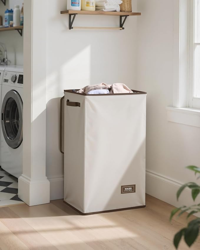 SOLEDI Laundry Hamper with Lid 90L Large & Tall Collapsible Laundry Basket, Clothes Hamper with Bag Removable Easy to Carry, Dirty Hampers for Bedroom, Bathroom, Dorm, College, Beige - Image 2