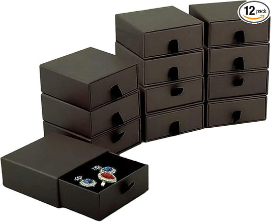 Nsmykhg Jewelry Gift Box Velvet-Lined,12 Pack Compact Drawer Style for Earrings & Rings, Necklace & Bracelet Organizer, 3.93x3.93x1.65 Inches, Stackable Elegant Jewelry Display & Storage Box (Coffee) by Unknown