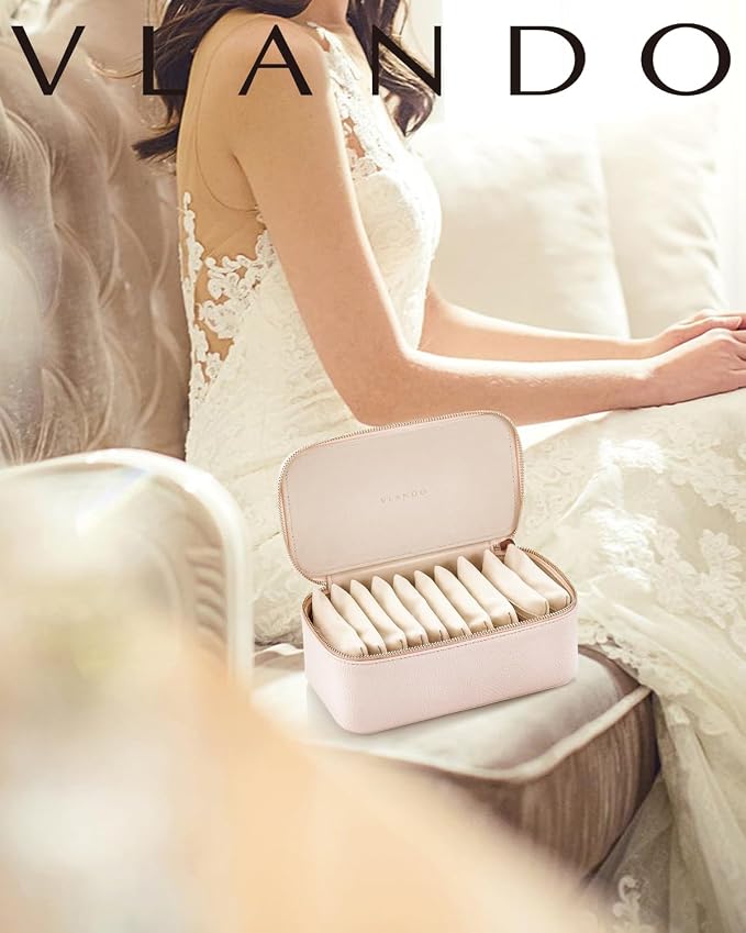 VLANDO Jewelry Box Organzier for Travel,Graduation Gifts for Daughter,Jewelry Case with 12 Pcs Velvet Jewelry Bags for Earrings Necklace Rings,Valentine's Day,Birthday, Wedding Gift for Wome-Pink - Image 5