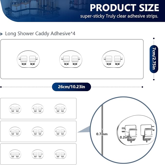 4 Pack Shower Shelf Adhesive Replacement, No Drilling Transparent Adhesive Hooks Stickers, Strong Wall Hook Strip for Shower Caddy Basket and Bathroom Shelf, Kitchen Racks (3 Hooks) - Image 2