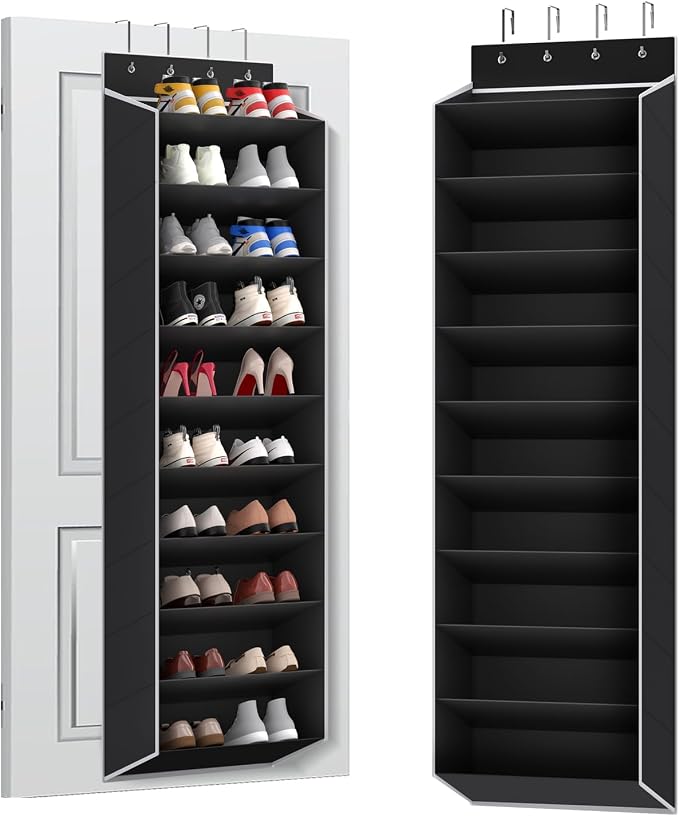 REGELETO 10 Tiers Large Size Over the Door Shoe Organizer Storage, Hanging Shoe Rack for Door with Deep Pockets, Fit 20 Pairs Shoe Organizer Holder for Sneakers and Boots (Black) by REGELETO
