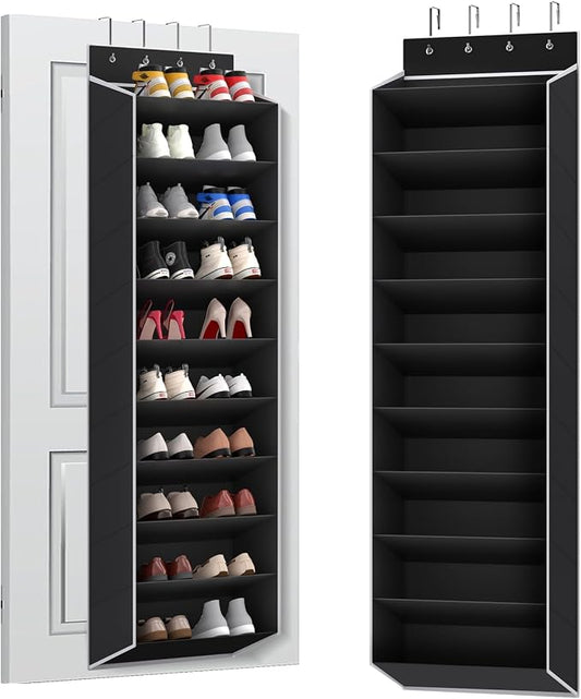 REGELETO 10 Tiers Large Size Over the Door Shoe Organizer Storage, Hanging Shoe Rack for Door with Deep Pockets, Fit 20 Pairs Shoe Organizer Holder for Sneakers and Boots (Black) by REGELETO