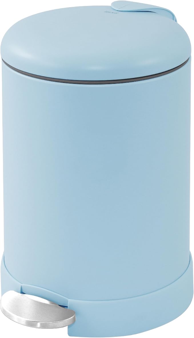 Glad Small Trash Can, 1.2 Gallon | Round Stainless Steel Garbage Bin with Soft Close Lid & Step Foot Pedal | Metal Waste Basket with Removable Inner Bucket, Blue by GladTrashFoodStorage