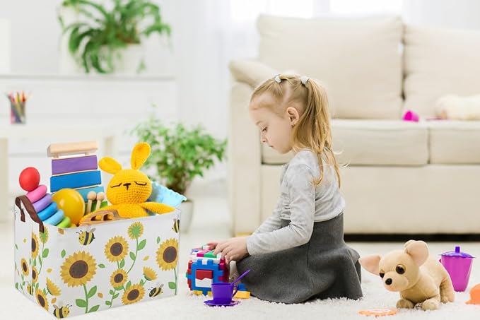 Rectangular Sunflower Baskets Gift Basket Empty Girls Basket Kids Storage Bin Baby Toy Organizer Box Love Room Decor for Home(Sunflower) - Image 3