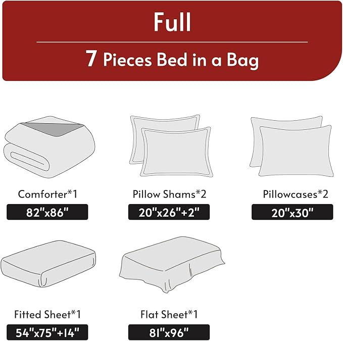 MUXHOMO 7 Pieces Full Comforter Set, Reversible Bed in a Bag Full Size, All Season Bedding Set with Comforter, Flat Sheet, Fitted Sheet, Pillowcases & Shams, Greyish Blue & Light Grey