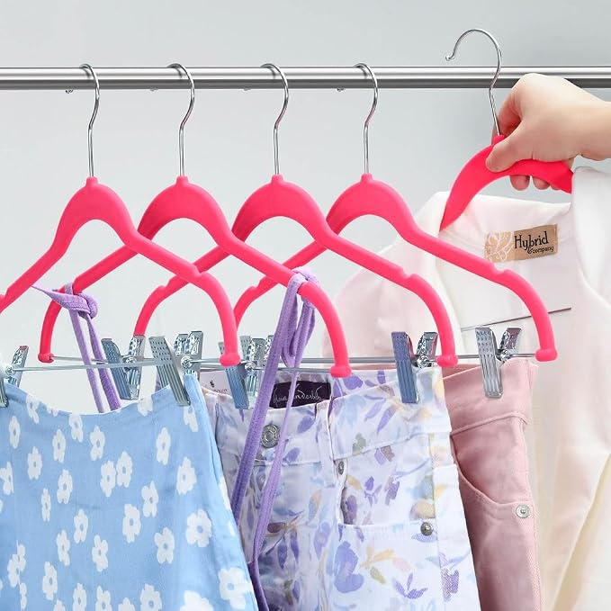 Home-it 10 Pack Clothes Hangers with Clips Pink Velvet Hangers use for Skirt Hangers Clothes Hanger Pants Hangers Ultra Thin No Slip - Image 5