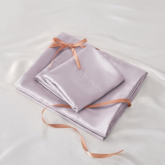 BEDELITE Satin Sheets Full Size Bed Set, Luxury Soft Lavender Silky Sheets for Hair and Skin, Similar to Silk Bed Sheets Set 4 Pieces with 1 Deep Pocket Fitted Sheet, 1 Flat Sheet, and 2 Pillowcases