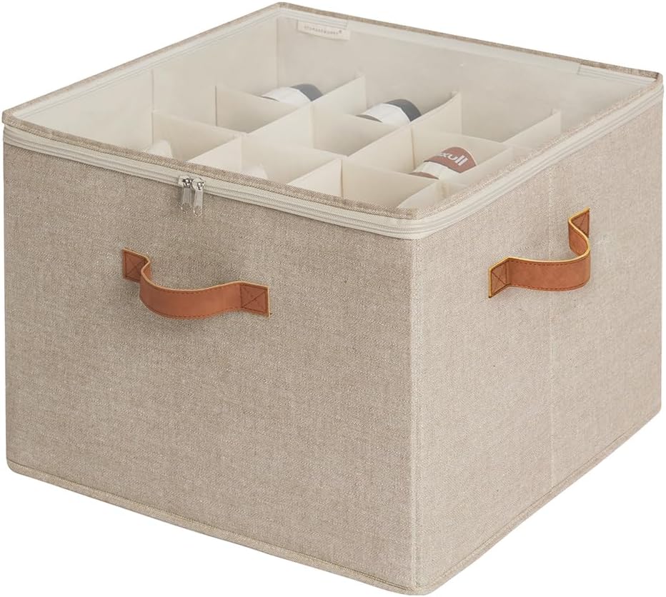 StorageWorks Shoe Organizer for Closet, Fits up to 16 Pairs, Shoe Cubby Storage Containers with Adjustable Dividers and Clear Cover, Taupe | Fits up to 16 Pairs, Clear Cover by StorageWorks