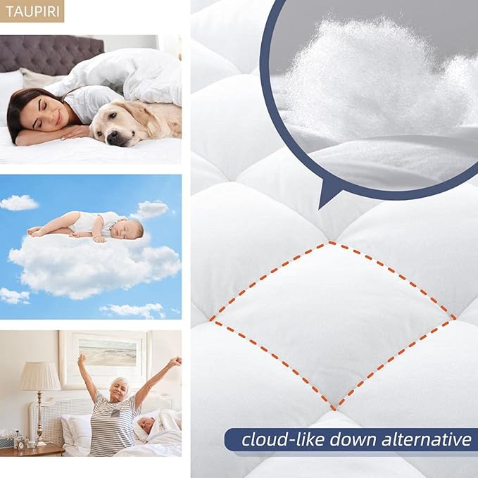 Taupiri Twin XL Quilted Mattress Pad Cover with Deep Pocket (8"-21"), Cooling Soft Pillowtop Mattress Cover, White