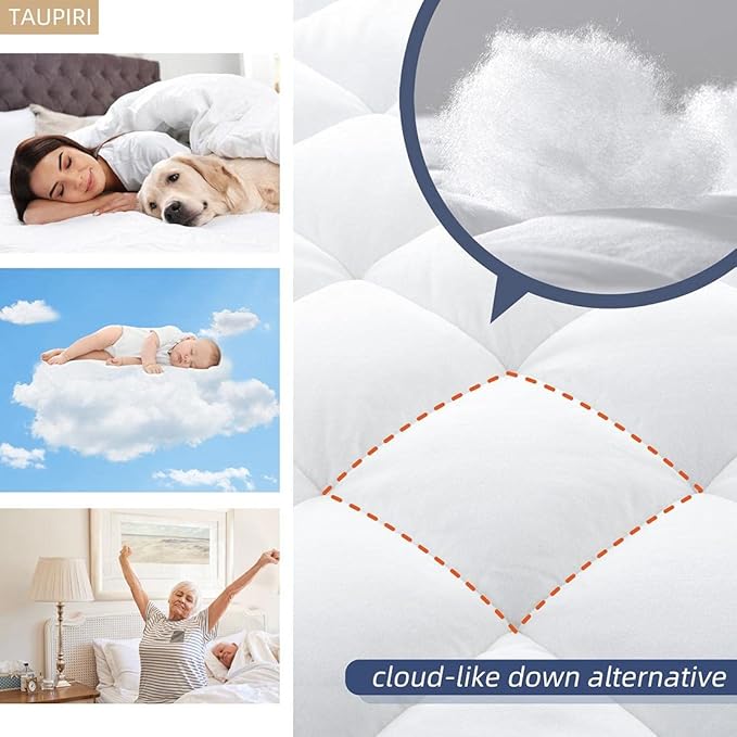 Taupiri California King Quilted Mattress Pad Cover with Deep Pocket (8"-21"), Cooling Soft Pillowtop Mattress Cover, White