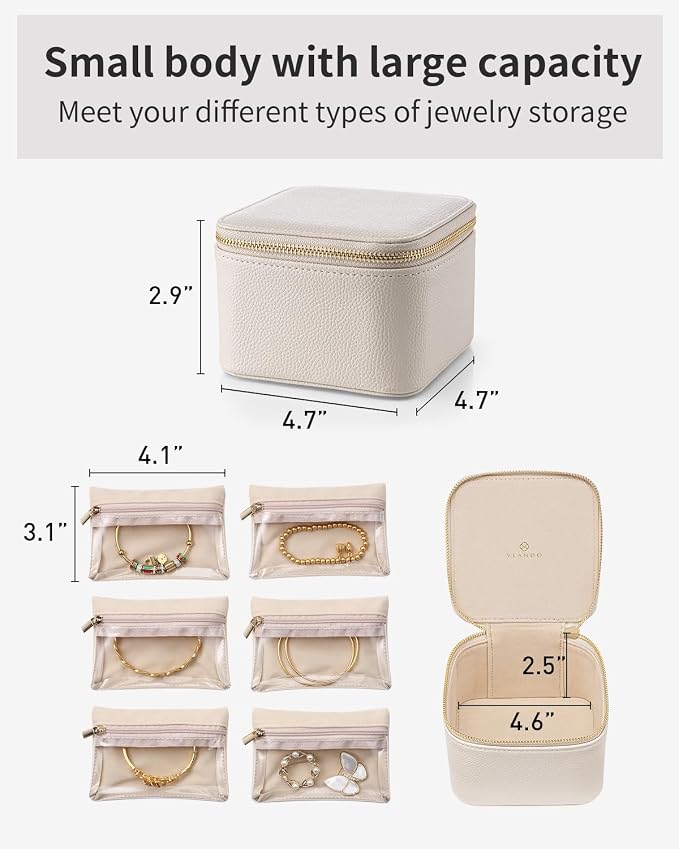VLANDO Jewelry Travel Case,Valentines Gift,Travel Jewelry Organizer with Clear Velvet Jewelry Bags 6Pcs Zipper Pouch for Women Girl Birthday Gift-White - Image 3