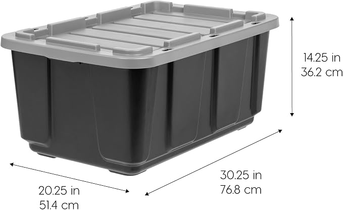 IRIS USA 4-Pack 27 Gallon Storage Bins with Lids |Made in USA| Heavy Duty Plastic Tote Containers for Truckbed Tool Box Organization, Large - Gray - Image 2