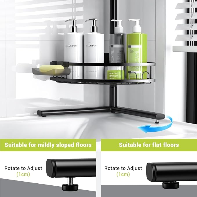 Aitatty Corner Shower Caddy Standing: 4-tier Rustproof Shower Organizer Shelf - Floor Shower Corner Shelf Rack Stand for Bathroom Black - Image 5