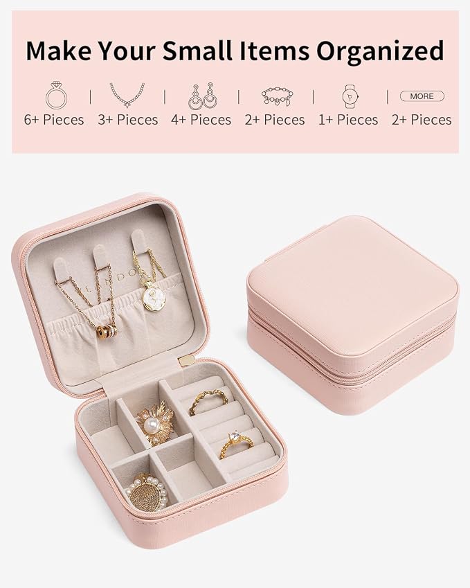 VLANDO Travel Jewelry Case - Teacher Appreciation Gifts for Women - Small Jewelry Travel Organizer Box Travel Essentials Gift for Teen Girl Women - Pink - Image 7