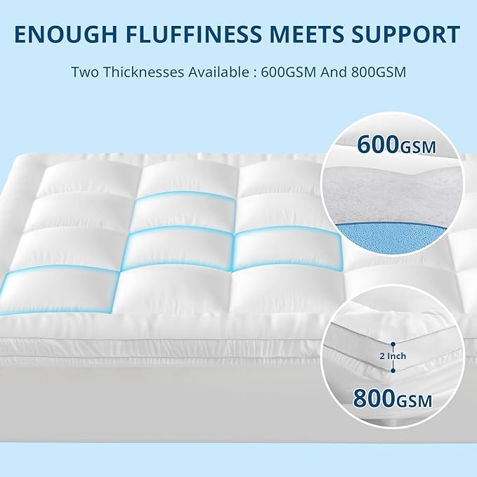 YUGYVOB Twin XL Mattress Topper Extra Thick, Cooling, and Breathable Mattress Pad 8-21" Deep Pocket Soft Down Alternative Fill