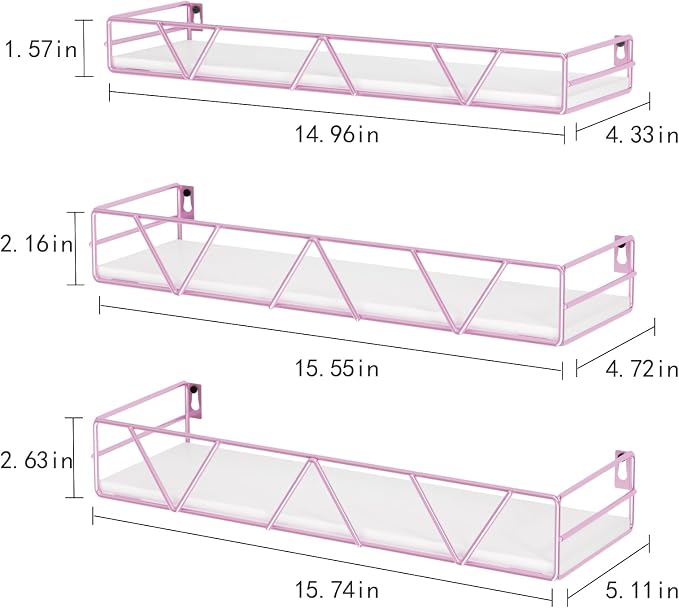 Amaoot Floating Shelves Set of 3, Home Wood Wall Shelf, Farmhouse Shelf for Bedroom, Wall Mounted Floating Shelf for Living Room, Bedroom, Bathroom, Kitchen, Office (Pink) - Image 3