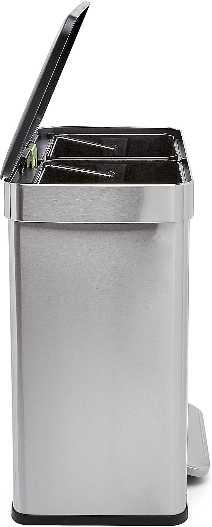 Amazon Basics Dual Compartment Recycling Trash Can with Soft-Close Lid, Fingerprint Resistant, Removable Liner Buckets, 60 Liters, Rectangular, Grey, Silver - Image 2