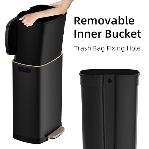 KUK 13 Gallon Kitchen Trash Can with Lid, 50L/13Gal Office Step Garbage Can for Home, Kitchen, Laundry Room, Office, Brushed Stainless Steel, Black - Image 4