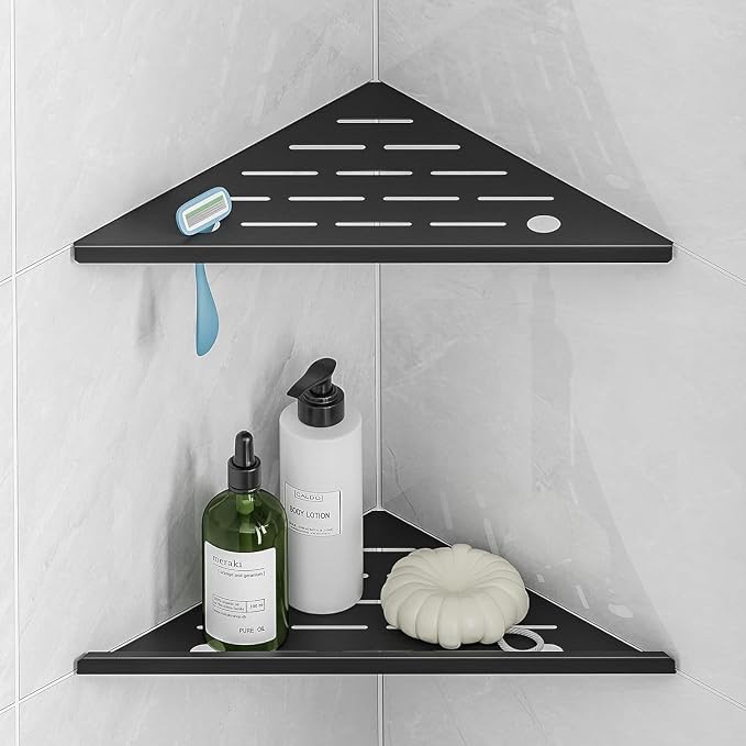 Corner Shower Shelves with Razor Hole, Modern Sturdy Shower Caddy, 10" 304 Stainless Steel Shower Organizers Bathroom Shelf for Tile Wall, No Drilling Grout Mount Shelf for Shower,Bathroom Accessories by HBXS