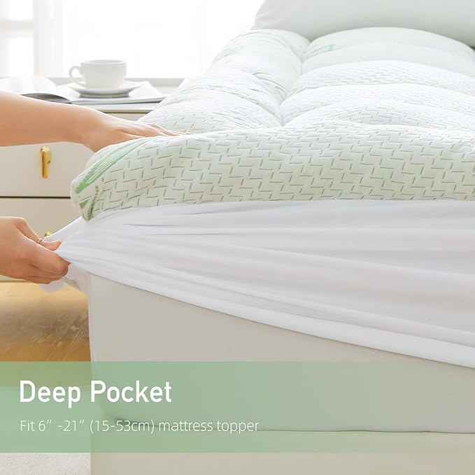 Extra Thick Mattress Topper King Size, Waterproof Soft Viscose Derived from Bamboo, Pillow Top Mattress Pad, Mattress Cover 1000GSM Filling with Deep Pocket for Back Pain Relief