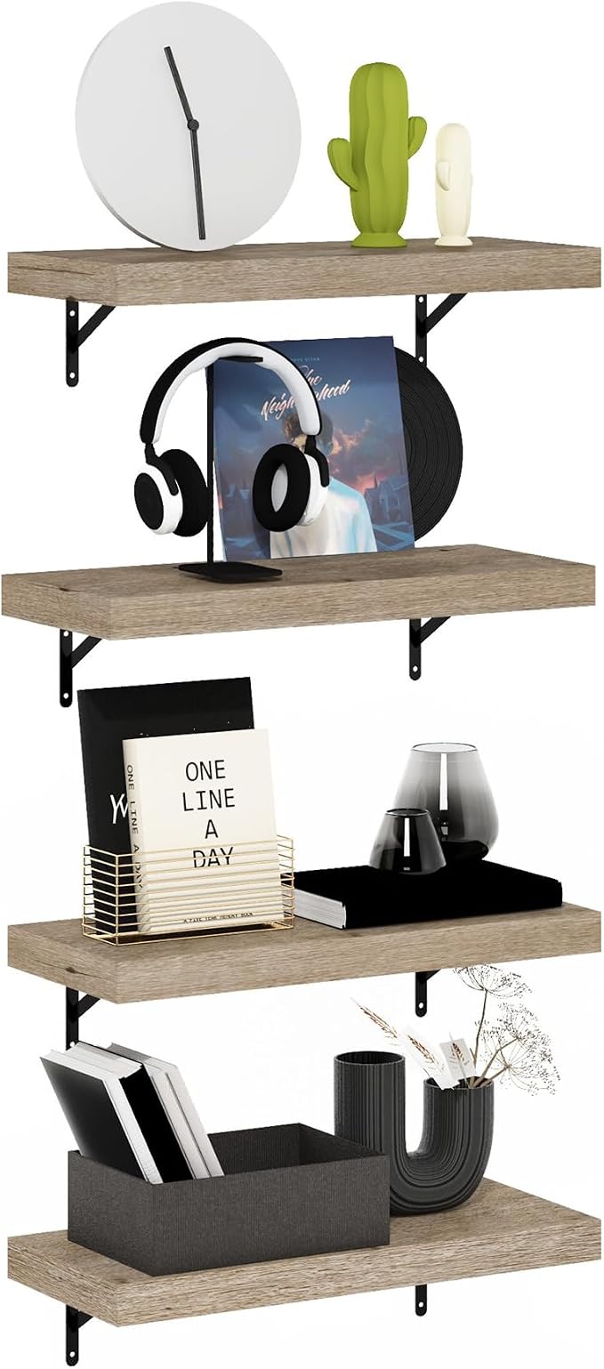 Furinno Tanna Floating Shelves for Wall Set of 4, 22-Inch Wall Shelf, Triple Thick Floating Mounted Shelf, for Bathroom, Home Office, Living Room, Natural by Furinno-FitsYourSpaceFitsYourBudget