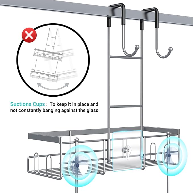 Aitatty Hanging Shower Caddy Over Door: Silver Rustproof Shower Organizer over the Door - No Drilling Bathroom Rack for Inside Shower - Image 3