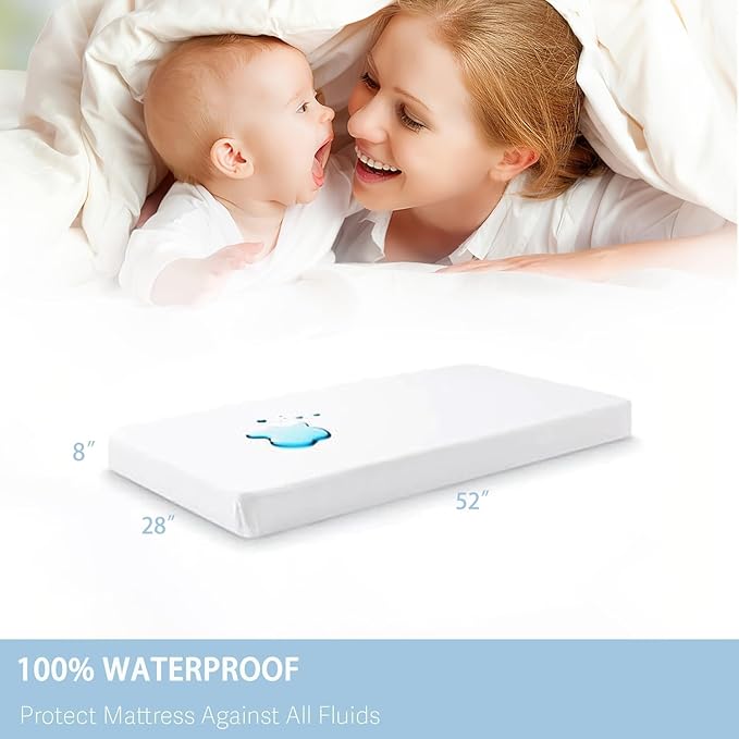 Nokolulu Waterproof Crib Mattress Protector: Toddler and Baby Mattress Protector Cover - Premium Soft Fitted Baby Sheet with 8 Inches Deep Pocket (28''x52'')