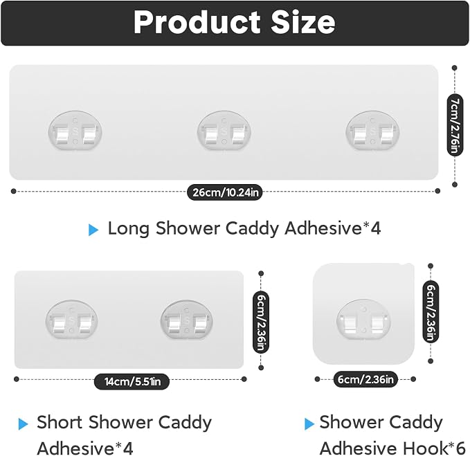 Lsnisni 14 Pack Shower Caddy Adhesive Replacement, Strong Adhesive Hooks, Waterproof Shower Adhesive Strips, No Drilling, for Bathroom Storage Shelves and Kitchen Racks - Image 2