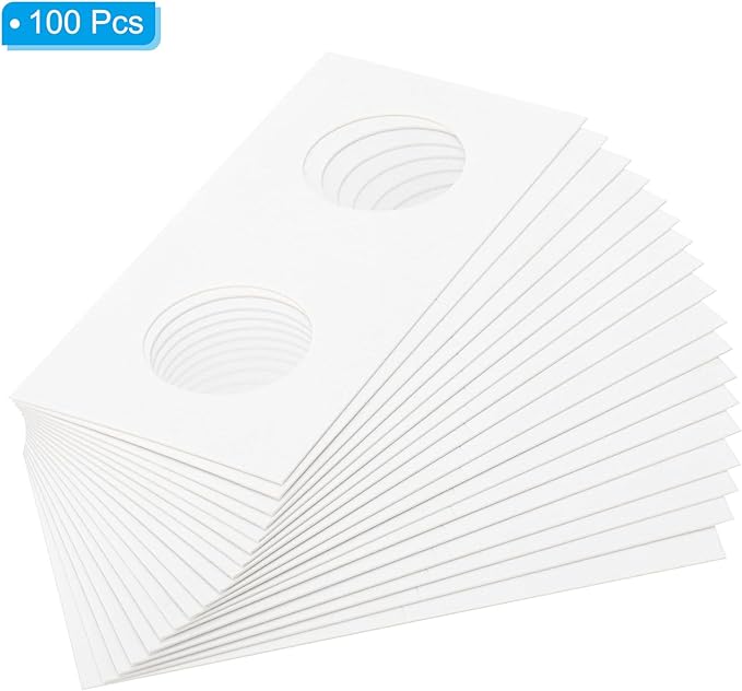 PATIKIL 2 x 2 Coin Flips, 100 Pack 26.5mm Cardboard Coin Holder Paper Coin Holders for Coin Collection Supplies Collector, White