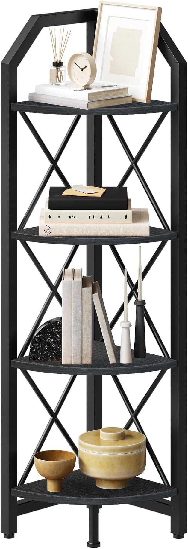 CHOEZON 4-Tier Corner Shelf, Industrial Corner Bookshelf, 47.6" Corner Storage Stand, Plant Stand Display Shelf, Corner Bookcase for Bedroom, Living Room, Home Office, Black TCJ09BB - Image 7