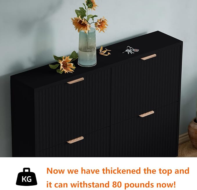 Shoe Cabinet Storage,Modern Freestanding Organizer with 4 Flip Drawers,Narrow Shoe Rack Cabinet for Entryway,Black - Image 4