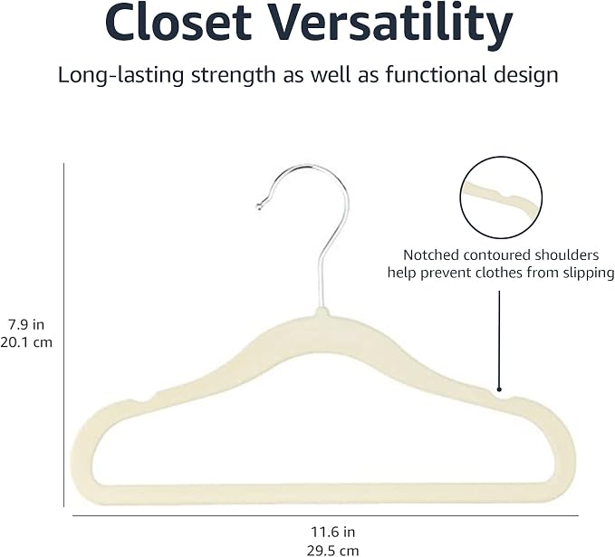 Amazon Basics Kids Velvet, Space Saving, Non-Slip Clothes Hangers for Infant and Toddler, Durable, 11.6 inches (for Baby Clothes), Pack of 200, Beige - Image 4