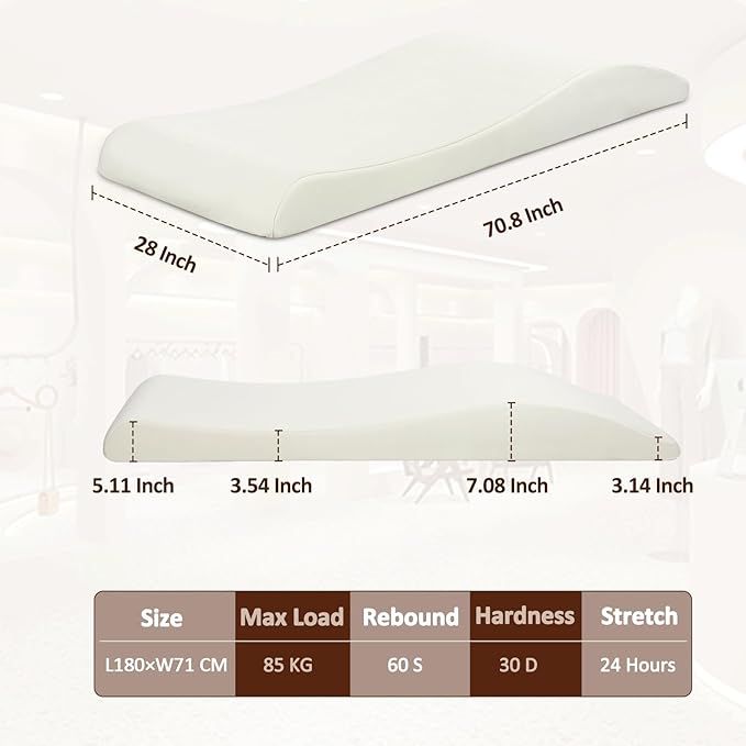 Ergonomic Lash Bed Pad, 30D Foam Esthetician Mattress Topper for Lash Tech Facial Wax, Beauty Salon Massage Bed Topper with Milk Touch & Washable Cover-Cream White