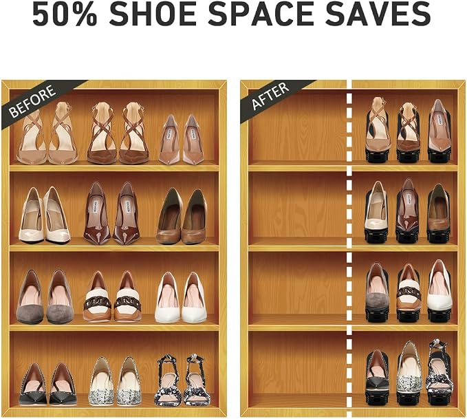 NVGSN Shoe Slots Organizer 20 Pack - Shoe Stackers for a Pair Of Shoes, shoe storage Shoe Space Savers 50%, 4 Levels Adjustable Thickening Double Layer shoe holders shoe organizer for closet, Black - Image 2
