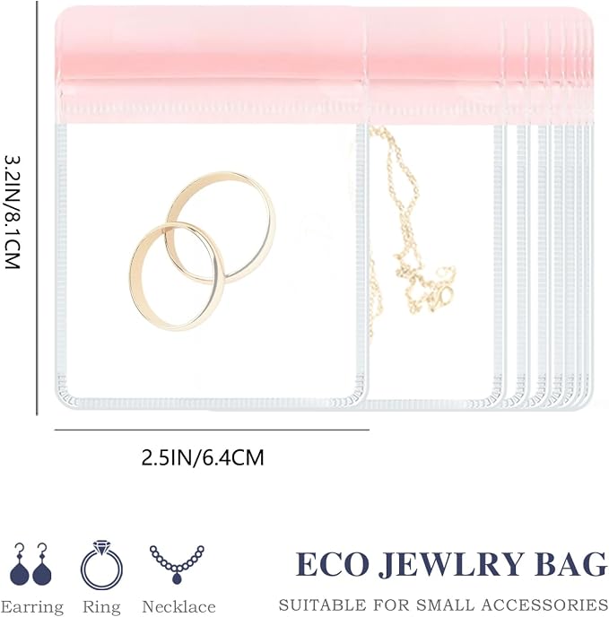 HOMEHIVE Travel Jewelry Bags, 20Pcs Clear Travel Jewelry Organizer, Portable Anti Tarnish Jewelry Storage Pouch Bag Gift for Women Girl, 20Pcs Pink Bags - Image 3