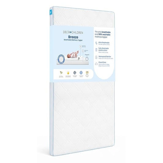 Delta Children Breeze Breathable Crib Mattress Topper, Makes Any Crib Mattress Breathable, 100% Washable, Ultra-Breathable Quilted Layer for Comfort, Fits Standard Size Cribs & Toddler Beds