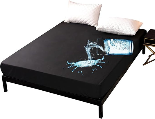 NTBED Twin Size Waterproof Mattress Protector Cover Black Deep Pocket Polyester Bed Mattress Pad Cover Solid Color Fitted Sheet for Kids Teens (75” x 39” (Black, Twin)