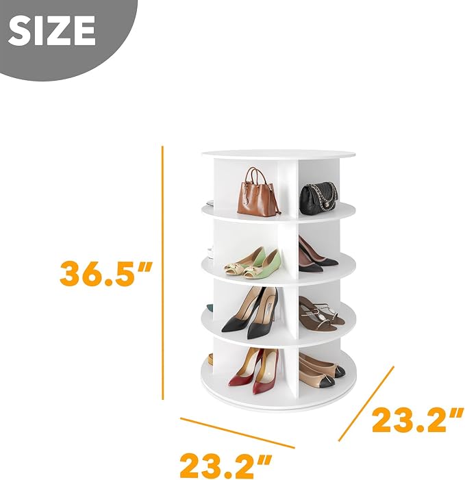 SpaceAid 4 Tier Rotating Shoe Rack Tower, Spinning Shoe Display Lazy Susan, Revolving 360 Shoe Rack Storage Round Carousel, Vertical Handbag Rotate Shoes Closet Organization (4-Tier White) - Image 2