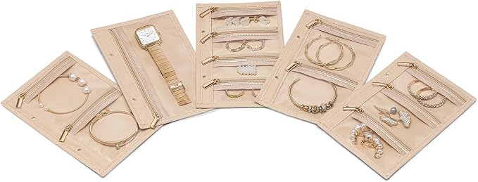 VLANDO Travel Jewelry Bags,Jewelry Storage Pouch,5 Pcs Clear Velvet Zipper Pockets Bag for Travel Business Trip Jewelry Organizer for Women Girls by VLANDO
