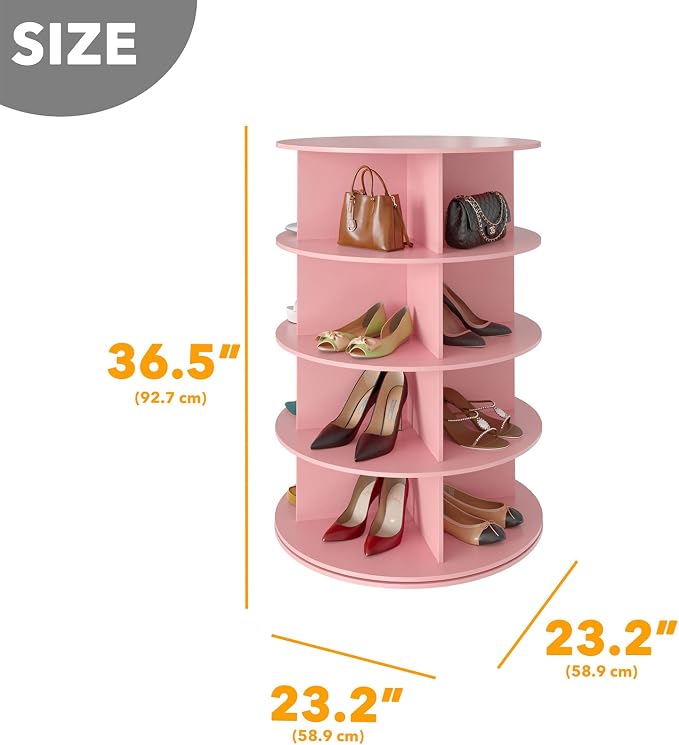 SpaceAid 4 Tier Rotating Shoe Rack Tower, Spinning Shoe Display Lazy Susan, Revolving 360 Shoe Rack Storage Round Carousel, Vertical Handbag Rotate Shoes Closet Organization (4-Tier Pink) - Image 2