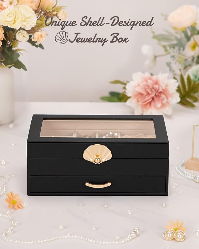 Enthralite Jewelry Box with 1 Drawers : Jewelry Display Organizer for Earrings Necklaces - Gift for Girls Women | Black - Image 6