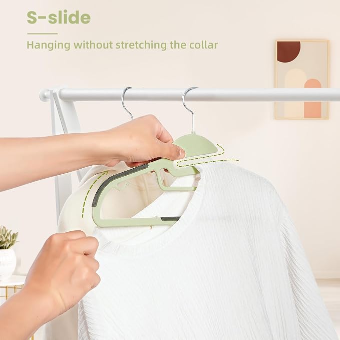 Heavy Duty Plastic Hangers 50 Pack with Non-Slip Design,0.2 Inches Thick,360°Swivel Hook Space Saving Organizer for Bedroom Closet,Shirts,Pants,Strong Enough for Coat(Matcha Green- S Shaped) - Image 4