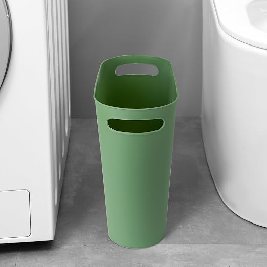 rejomiik Small Trash Can, 3.5 Gallon Slim Garbage Can Plastic Waste Basket with Handles Container Bin for Narrow Spaces Bathroom, Bedroom, Kitchen, Office at Home, Green - Image 2