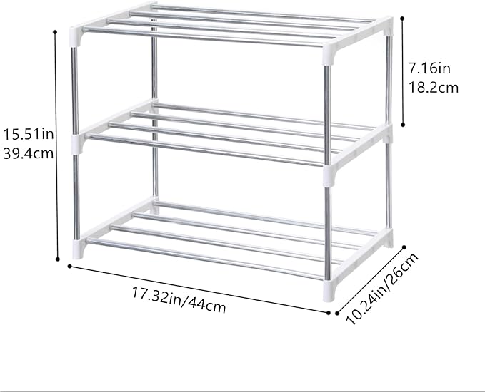 Jucaifu Stackable Small Shoe Rack, Entryway, Hallway and Closet Space Saving Storage and Organization (3-Tier, White) - Image 3